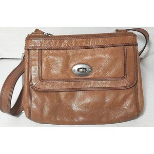 Fossil Cognac Tan Leather Crossbody Purse / Small Bag